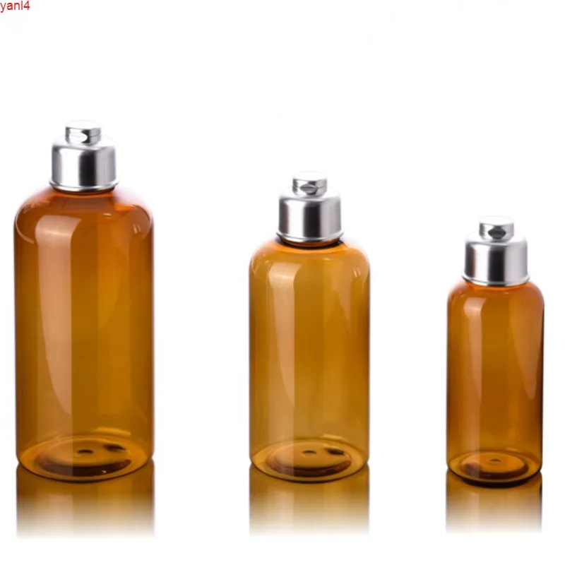 20 bouteilles en PET transparent/marron de 100 ml/200 ml/300 ml, contenant de lotion avec capuchon rabattable argenté, bouteilles rechargeables de shampoing vides