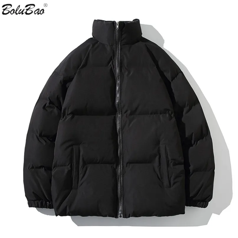 Bolubao Mode Mäns Vinter Hong Kong Stil Parkas Casual Stand Krage Tjock Vadderad Jacka Solid Färg Lösa Dagliga Parkas Män 211204