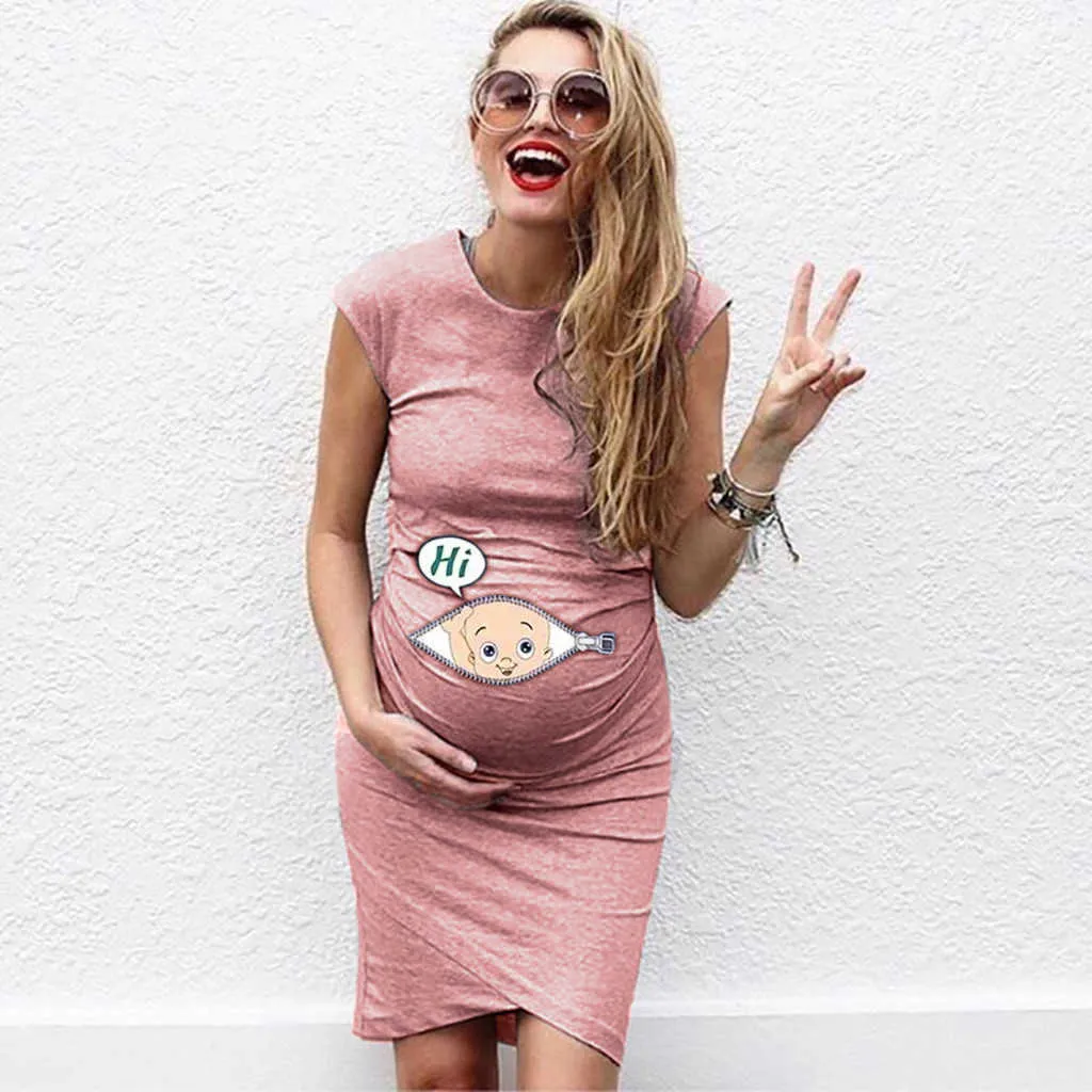 Women Sleeveless Pregnancy Maternity Dress Cartoon Letter Print Dress Nusring Pregnant Dress Vestidos Maternidad De Verano Q0713