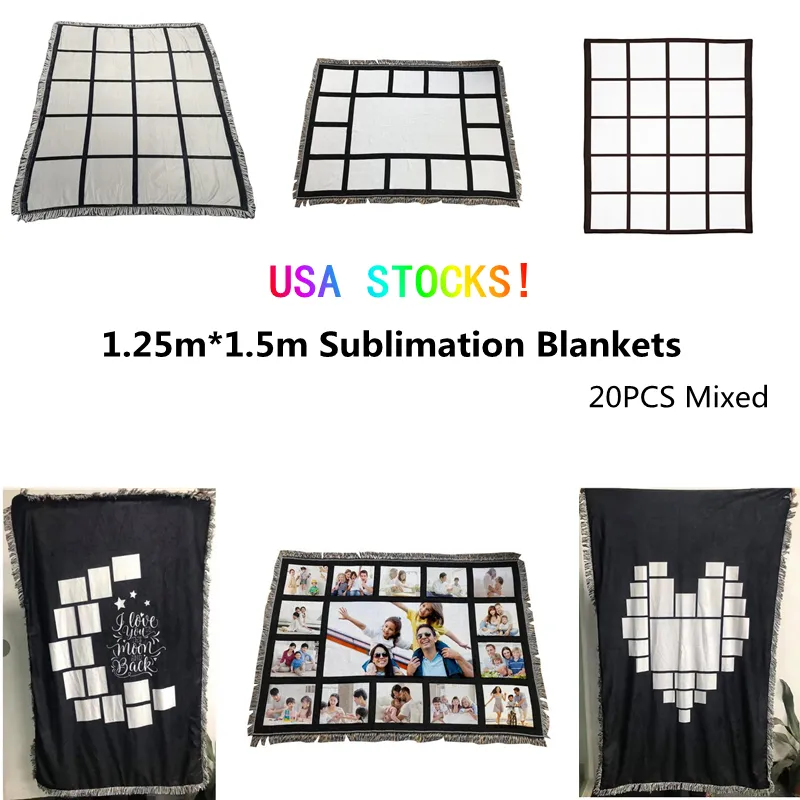 USA Warehouse DIY Sublimation Throw Decken 9 15 20 Tenel Wärmeübertragung Drucken Decken Mond herzförmige Rohlinge Softsofa Wraps für Babydrucke 20pcs Lot