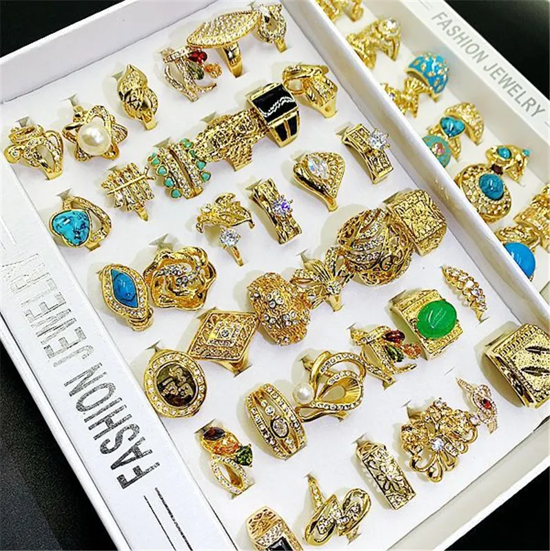 14k Gold Rings Floor Stall Goods Solitaire Ring Whole Fashion Exaggerated Jewelry 36pcs Mixed Batch 16-20 Size260O