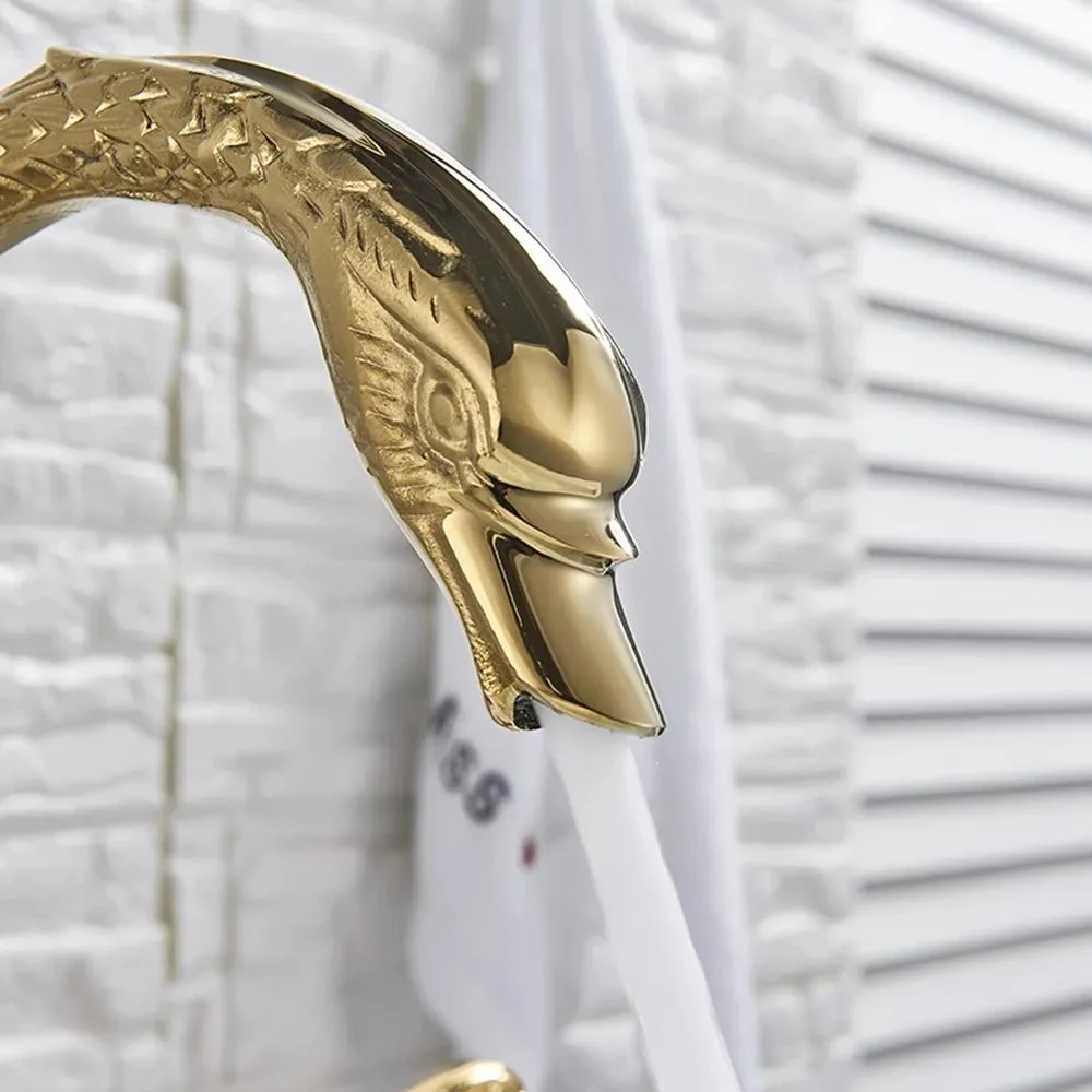 Newly Luxury Gold Bathroom Sink Faucet Basin Mixer Tap Swan Style Vessel Faucet 2 Handles