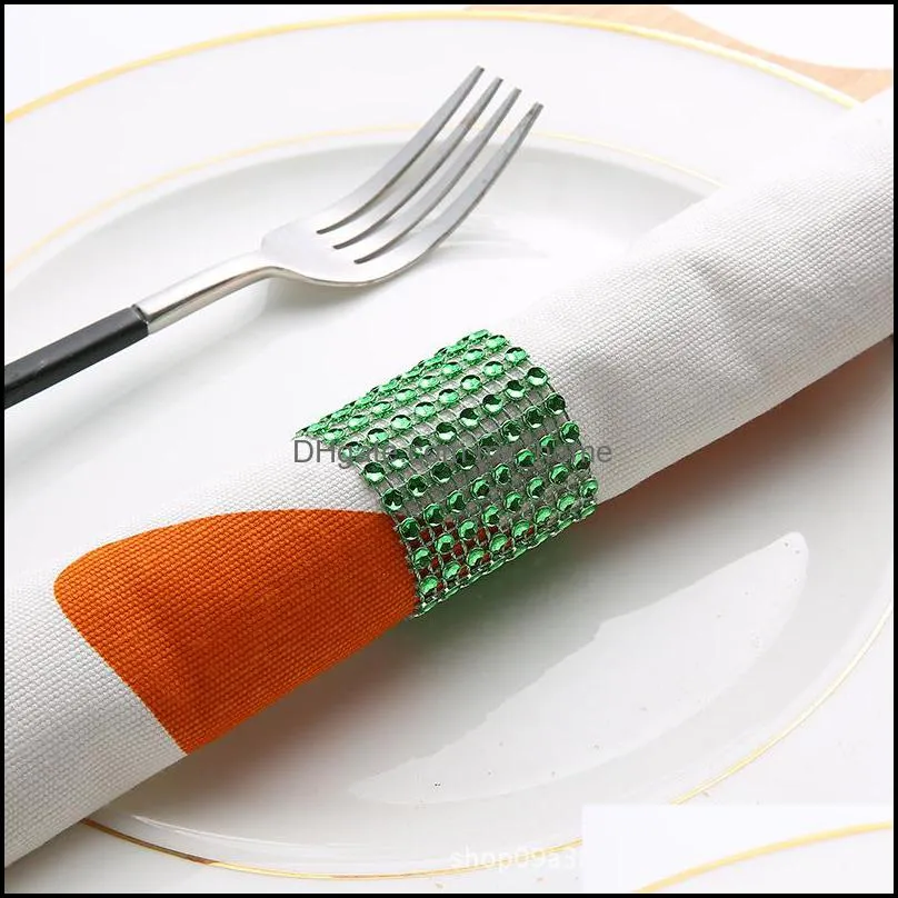 Rhineston Napkin Rings Plastic Napkin Buckle Mesh Wrap Napkin Ring Serviette Holder Hotel Wedding Accessory Table Decoration VT0317