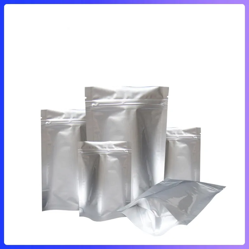 Multi-tamanhos Pure alumínio folha seca flutuando zip bloqueio sacos 100 pcs em pé mylar malotas de armazenamento de café
