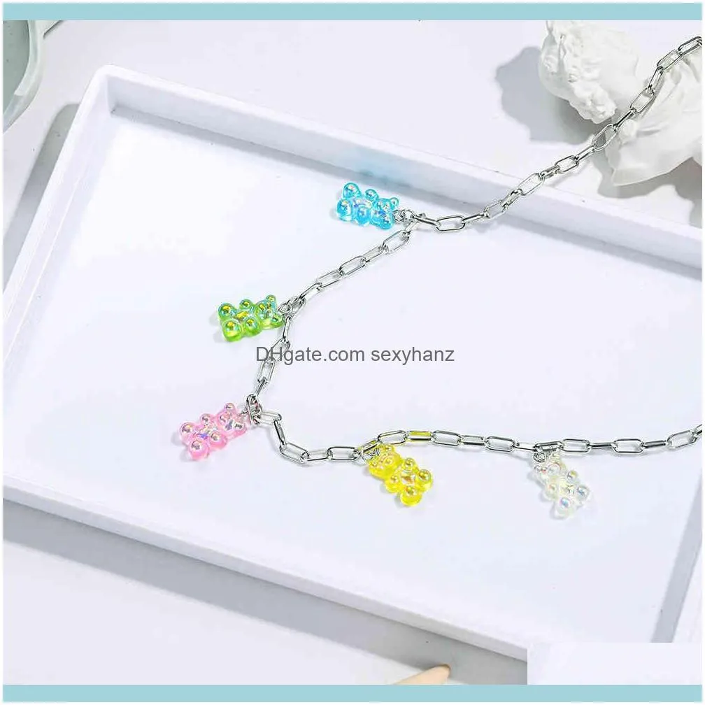 Candy Color Cute Cartoon Bear Chain Earrings for Women and Girl Daily Lovely Jelly Pendant Long Dangle Jewelry