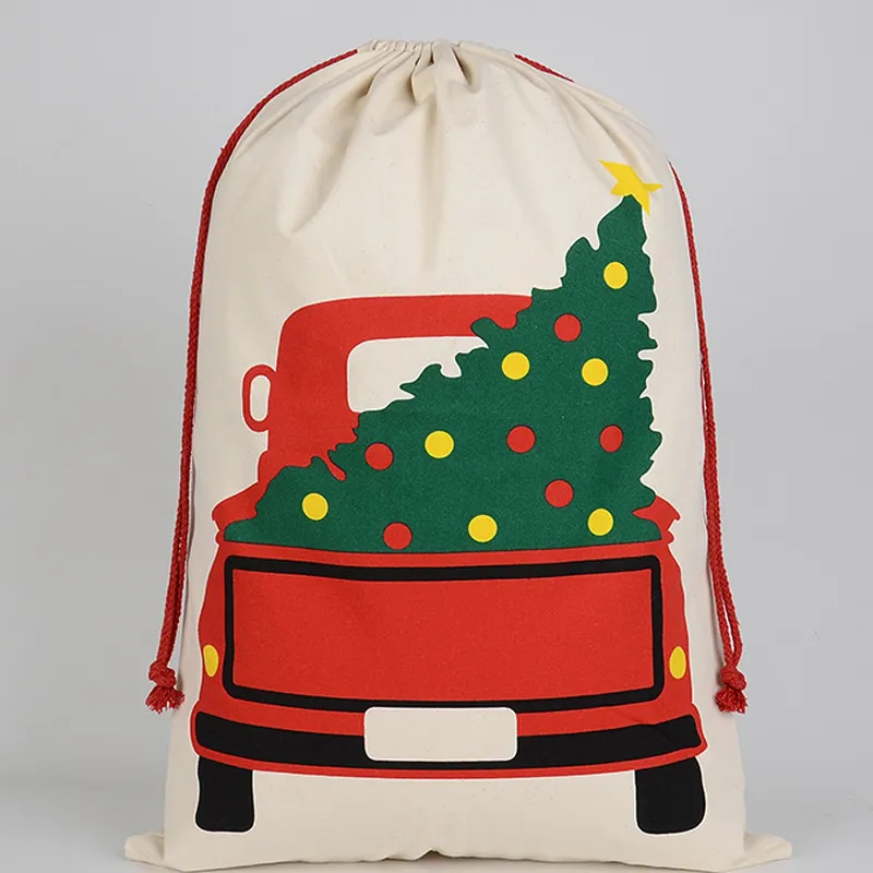 Lovely Chrismas Gift Bags Large Captity Canvas Hand Bags Elk Christmas Tree Impreso Candy Gift Drawstring Bag Gift Canvas Bags VT1605