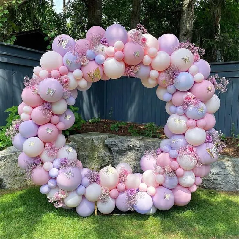 164pcs Macaron Pink Purple Balloon Garland Butterfly Arch Wedding Valentine's Day Baby Shower Birthyday Party Background Decor 211216