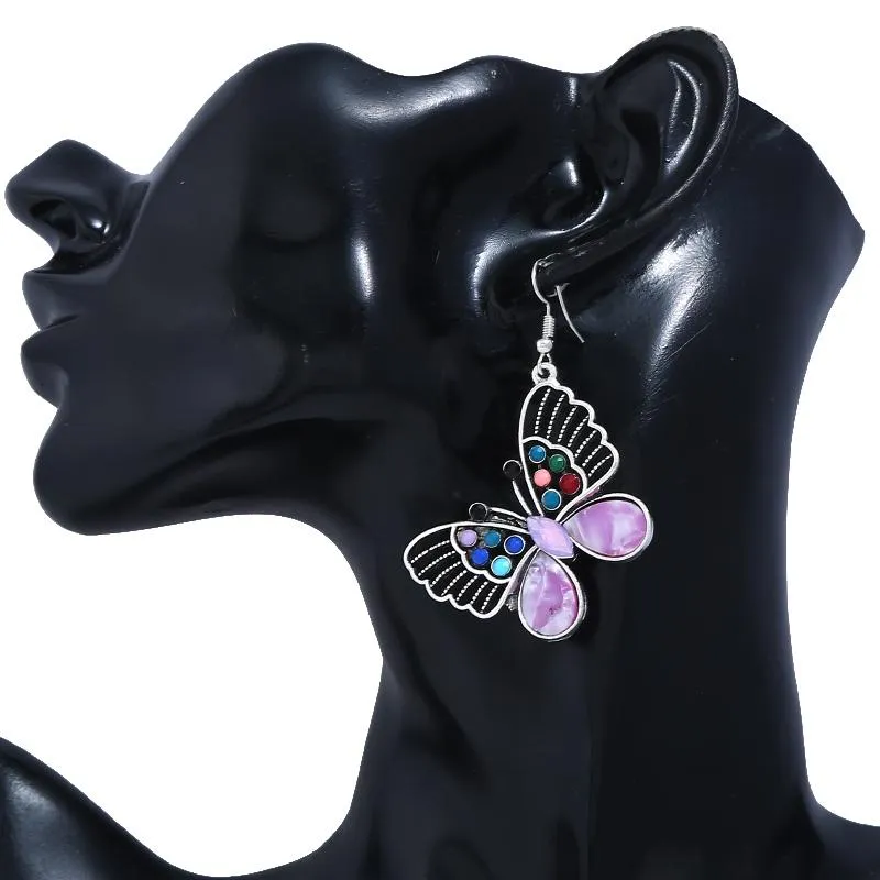 Butterfly Vintage Drop Earrings Women Trendy Hollow Out Crystal Animal Dangle & Chandelier