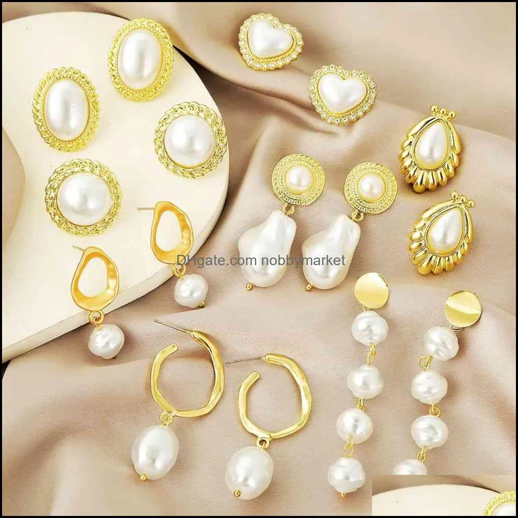 earrings Simple palace style pearl earrings Baroque Pearl Earrings female high sense