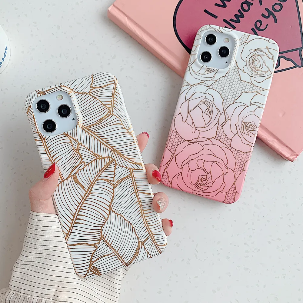 Placage Feuille Rose Fleur Téléphone étuis pour samsung Galaxy S21 FE S20Ultra S20FE A52 A72 A32 A51 A71 A42 Note 20 Coque Souple