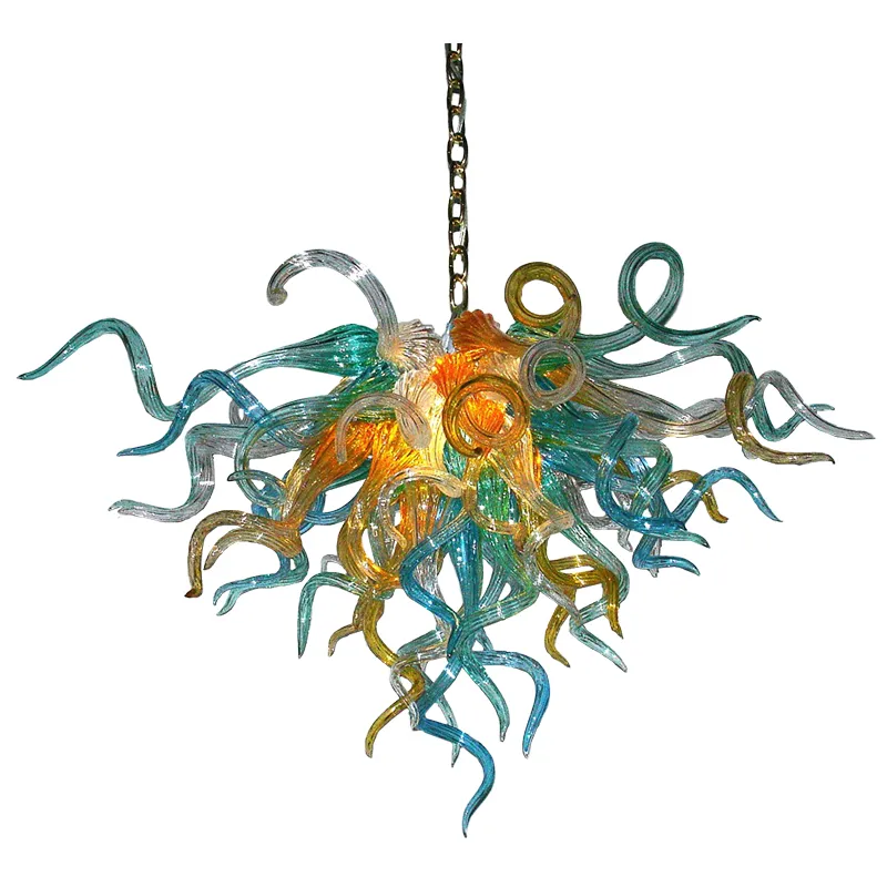Nordic hängande ljuskrona lampa turkos amber interiör handblåst glas hänge ljus för sovrum matbord vardagsrum 70 med 60 cm
