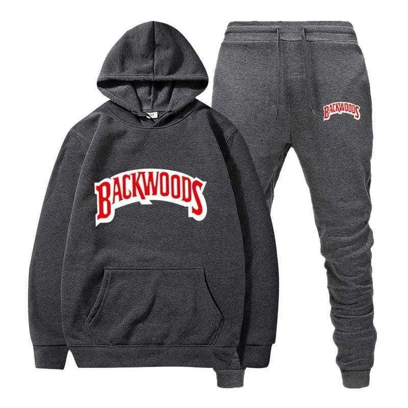 Mode Merk Backwoods Heren Set Fleece Hoodie Pant Dikke Warm Trainingspak Sportkleding Hooded Track Past Mannelijke Sweatsuit Tracksuit H0831