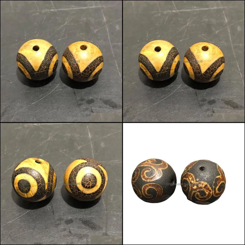 Wholesale Tibetan Agate Three Eyes Tibet Beads round Beads Old Style Scattered Beads DIY Buddha Crafts Ornament Accessories