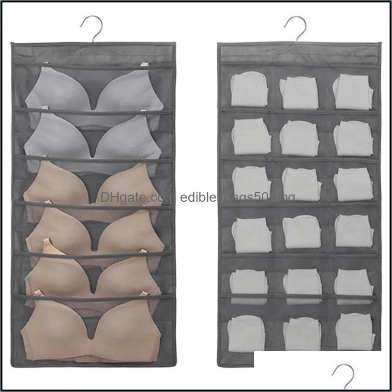 Household Double-Side Pocket Hanging Storage Bag Underwear Bra Organizer Hanger