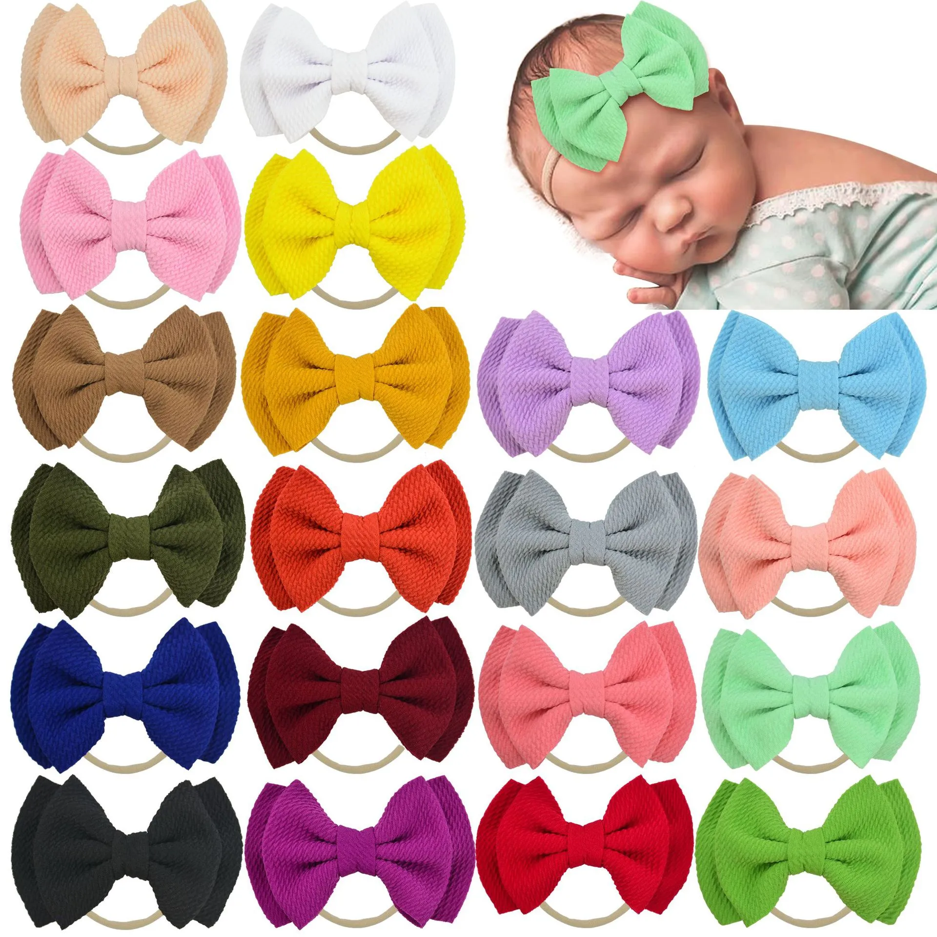 20色結び弓ベビーヘッドバンド幼児ヘッドラップキッズフラワーターバン帽子の赤ちゃんキャップ弾性ヘアアクセサリー2021