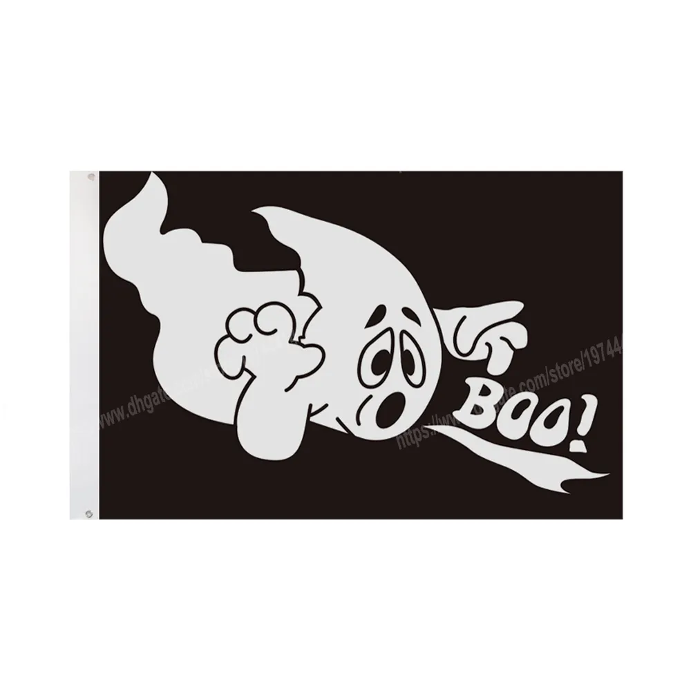 Halloween Ghost Boo Flag 90 x 150cm 3 * 5ft Banner personalizzato Fori in metallo Occhielli per interni ed esterni possono essere personalizzati