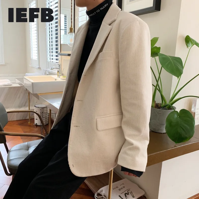 IEFB /men's wear spring corduroy loose suit for male korean trend handsome causal blazers streetwear coat 9Y1990 210524