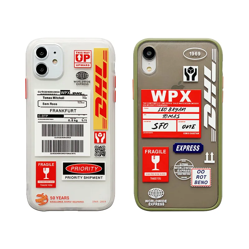 Anpassad logistik Streckkod Tryckta telefonfall för iPhone 12 Mini 11 Pro X XS Max XR 8 7 6 6s plus SE TPU Matte Hud Feel Back Cover i PP väska