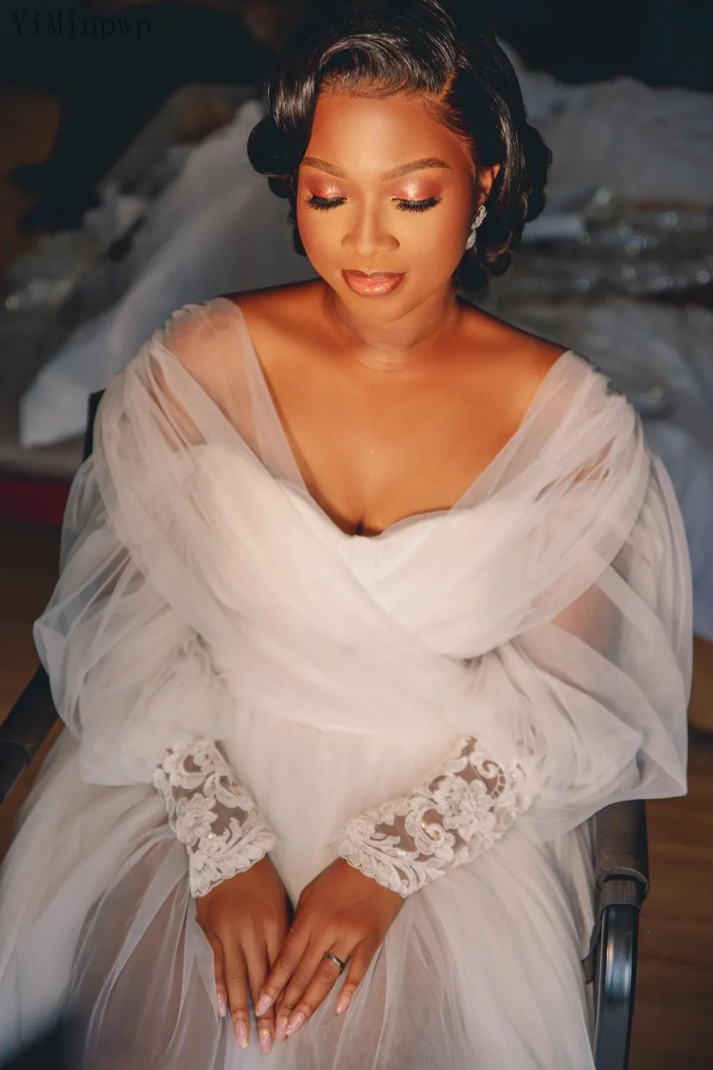 Nigeria White Wedding Dresses Aso Ebi Bride Robe Bridal Shower Dress Off Shoulder Side Split A Line Tulle Appliques Customized