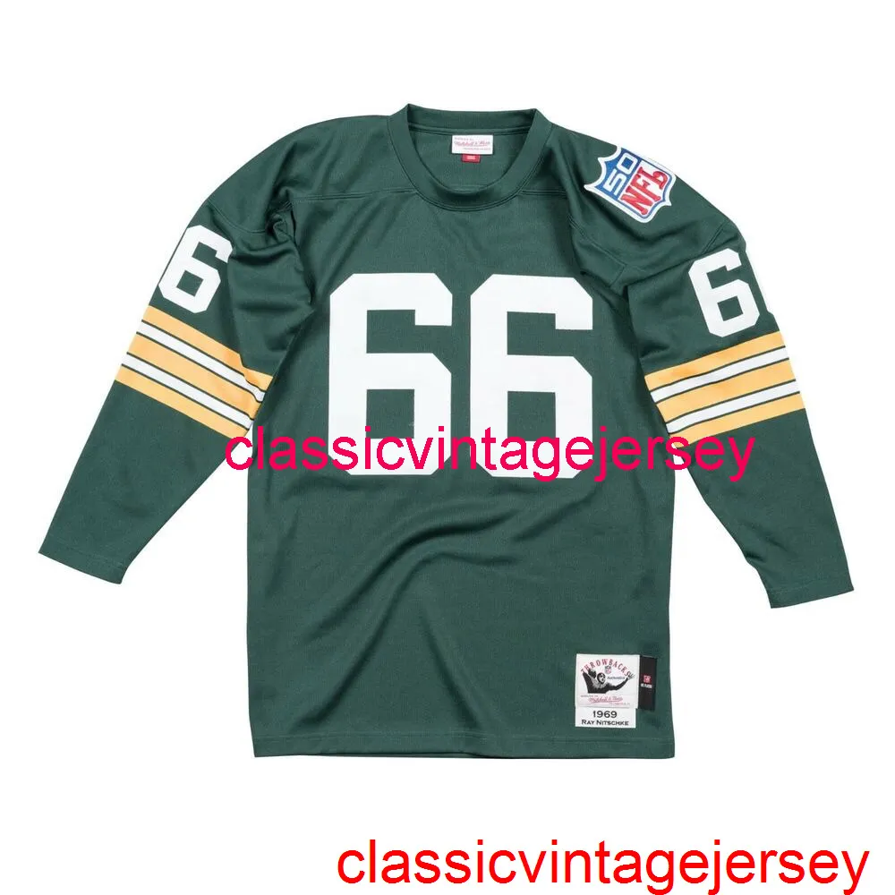 Cousu Hommes Femmes Jeunesse Ray Nitschke Mitchell Ness 1969 Jersey Broderie Personnalisé N'importe Quel Nom Numéro XS-5XL 6XL