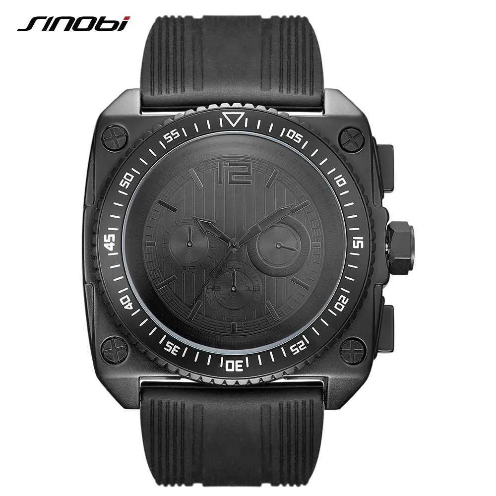 Sinobi Reloj Hombre Retro Zegarek Męski Zegarek Wojskowy Zegarek Czarny Silicone Square Big Dial Zegarek Kwarcowy Zegar Mężczyźni Drop Wysyłka Q0524