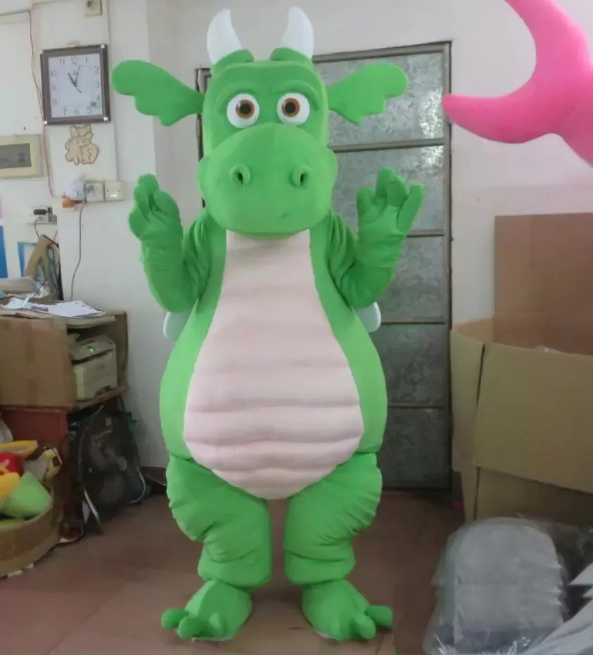 Costume mascotte drago verde / viola di alta qualità con ali per adulti da indossare in vendita