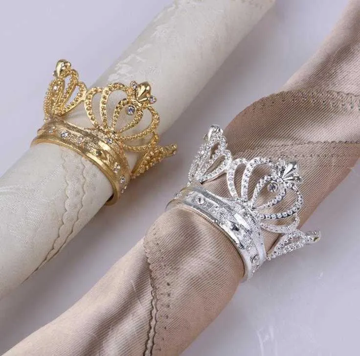 Crown Napkin Ring with Diamond Exquisite Napkins Holder Serviette Buckle for Hotel Wedding Party Table Decoration SN2641