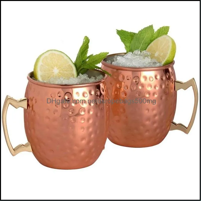 Moscow Mule Mug Hammered Copper plated Stainless Steel Copper Sets Drum-Type Beer Cup Water Glass Drinkware