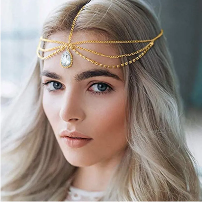 Missgrace Bohemian Rhinestone Bridal Head Biżuteria dla kobiet nakrycie kryształowy łańcuch włosów