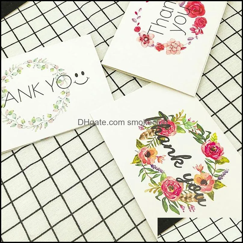 Greeting Cards 48pcs/set Diamond Painting Flowers Wreath Thank You With Envelopes Christmas Year Gift Card Set
