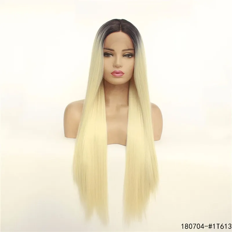 Silky Straight 613 Blonde Synthetische Kant Pruik 12 ~ 26 Inches Simulatie Menselijk Haar Pruiken 180704- # 1T613 in 20 kleuren