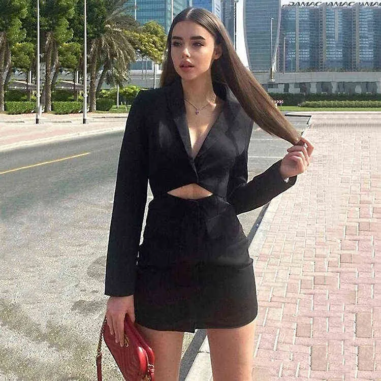 Женские платья весенние выдолбленные Out over offain Office Lady Suit Sexy Low Cut Hot женские вечеринки ночные платья Y220214