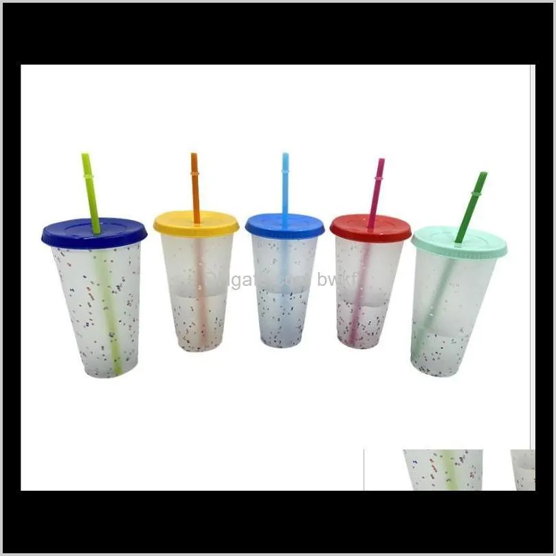 700ml color changing cup confetti plastic cold water straw kitchen dining supplies