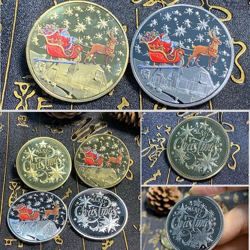 Christmas Commemorative Coins Party Favor Personality Cartoon Santa Claus Medal Collection Crafts Christmas Xmas Gift 40MM