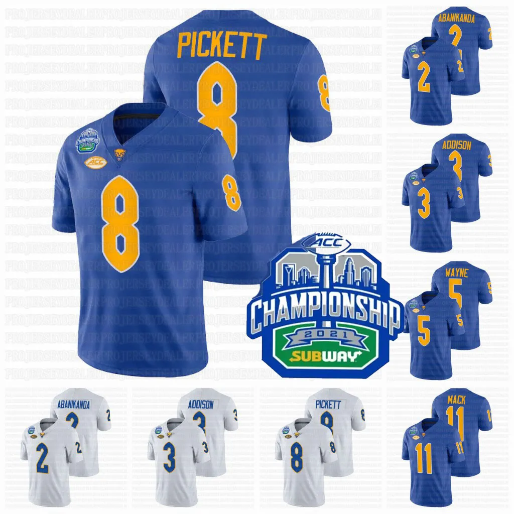 8 Kenny Pickett 2021 ACC Championship NCAA Football Jersey Pittsburgh Panthers Pitt Kedon Slovis Israel Abanikanda Jared Wayne SirVocea Dennis