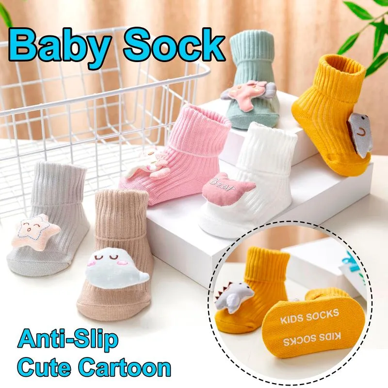 Born Baby Girl Cotton Non-slip Floor Socks 3D Cute Cartoon Animal Anti-Slip Slippers Infant Elastic