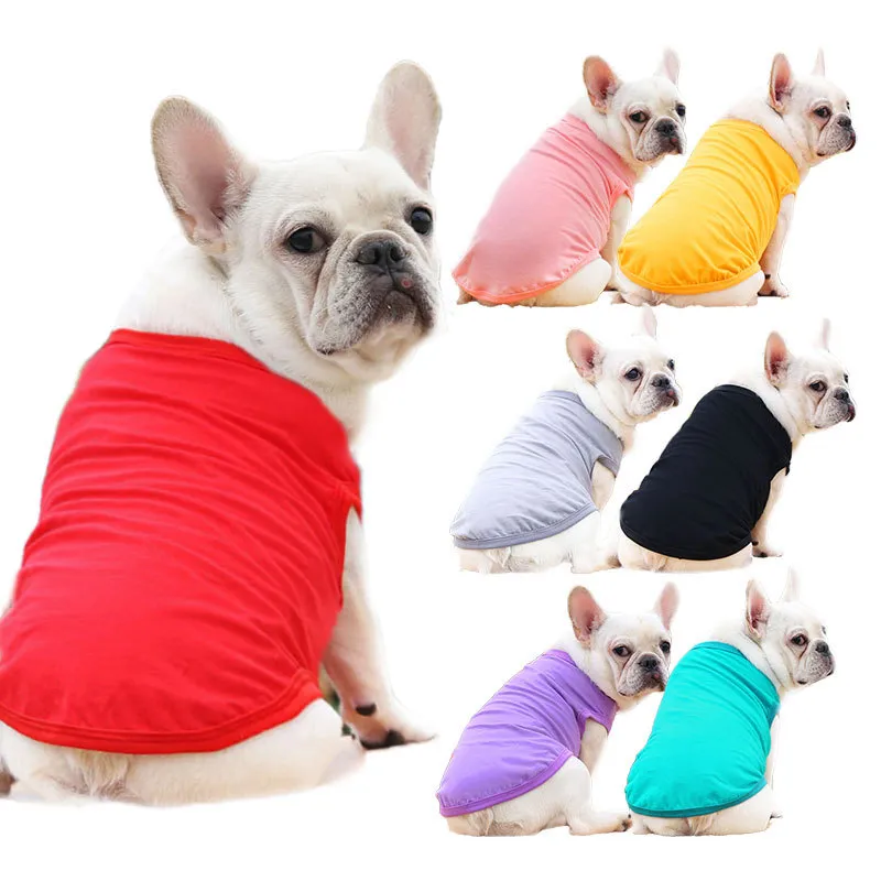 Stora hundkläder sublimering blanker Towser Dog Apparel vit tom valp skjortor fast färg liten t -skjorta bomullsutkläder husdjur leveranser franska bulldog 19 färger 5xl