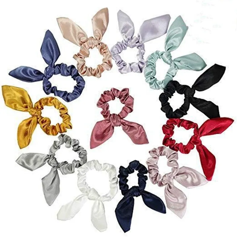 Bunny Ears Hairband Shiny Knot Bow Capelli Corda per capelli Silk Scrollies Capelli Band Gum Girls Girls Ponytail Supporto Accessori per capelli 12 colori BT4691 574 Y2