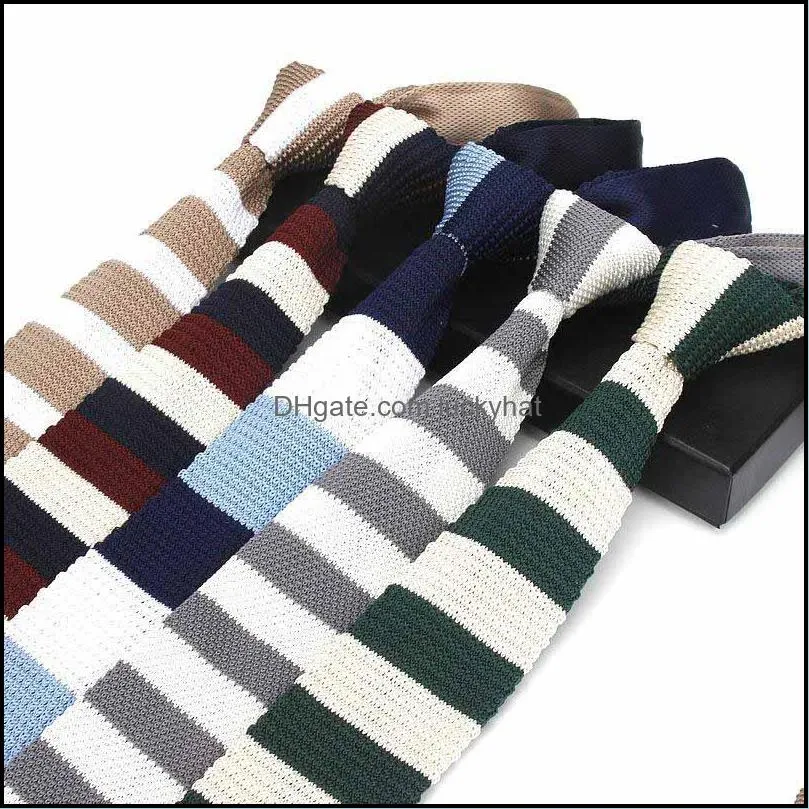 AessoriesBrand Mode Vintage Striped Neck Bröllop Slipsar För Män Skinny Tie Man Gravata Polyester Smal Strikkad Slipsar Slipning 2021