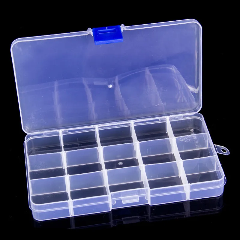 Plast 15 galler Förvaringspåsar Fack Justerbara smycken Halsband Örhängen Transparent Box Case Holder Organizer Boxes