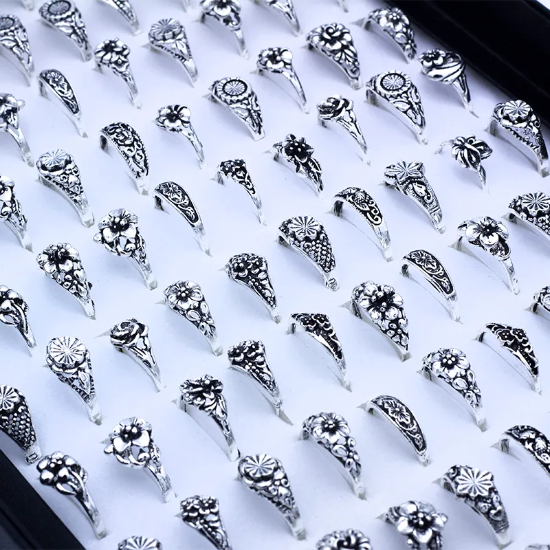Venta al por mayor 100 unids / lote anillo de banda plata hueco amor corona flor estilo mezcla estilo de finger de moda para las mujeres joyería de regalo de boda