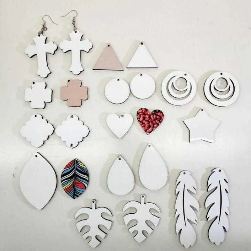 US STOCK 14 styles sublimation blank Earrings Double-sided sublimation earring leaves shape eardrop with DIY earring gift party favor