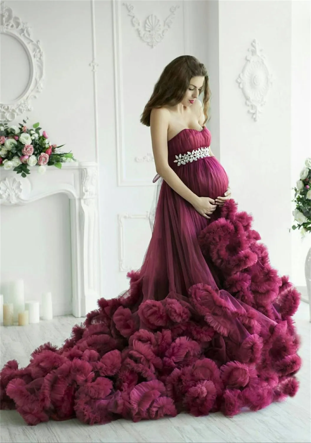 Buy Maternity Photoshoot Gown for Women Pregnancy Dress (Crepe, X-Large) at  Amazon.in
