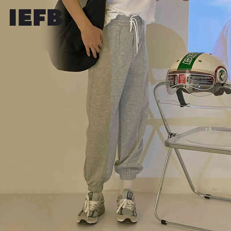 IEFB春秋の緩い脚のスポーツパンツ男性の韓国の傾向のカジュアルハイウエストの巾着スウェットパンツ男性9Y6910 210524