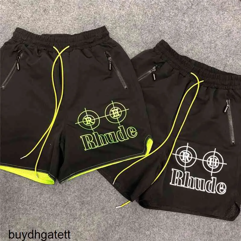 Rhude Neon Target Shorts été cordon de serrage fermeture éclair hommes Hip Hop skatebaords pantalons courtsON2D