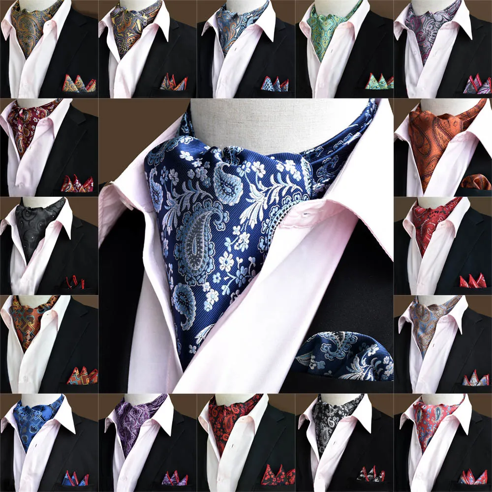 Män Mode Paisley Cravat Handkerchief Ascot Scarf Pocket Square Set Bwtrs0074