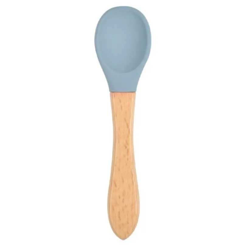 Baby Bamboo Training Spoons Organic Soft Kid Feeding Silicone Tip Spoon Scoop Easy Grip Handle Toddlers Infant Gifts ZYY822