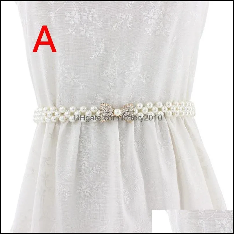 Belts Metal Pearl Rhinestone Clasp Front Stretch Waistband Gold Elastic Waist Belt Women Flowers Design Chain