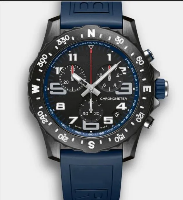 新着男性腕時計クォーツストップウォッチステンレススチール腕時計ブラックダイヤルマンクロノグラフ腕時計 48 ミリメートルラバーストラップ 266-2