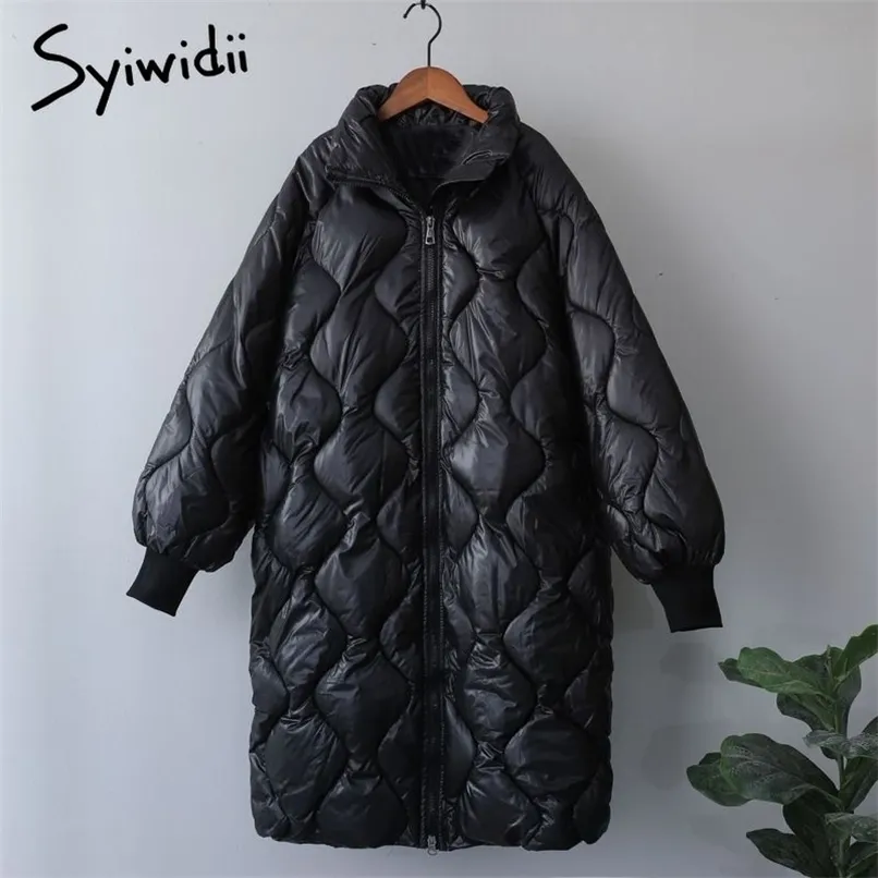 Syiwidii Woman Parkas Clothing for Women Jacket Beige Black Cotton Casual Warm Fashion Zipper Up Long Winter Bubble Coat 211102